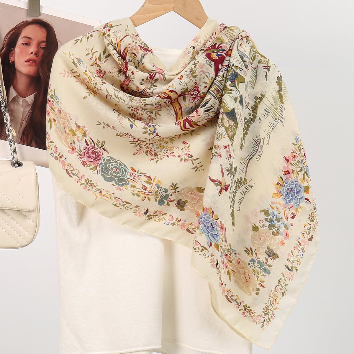 SANNIDHI Long Scarf Shawl for Women featuring 85x180cm size with cotton linen blend | floral wrap gift