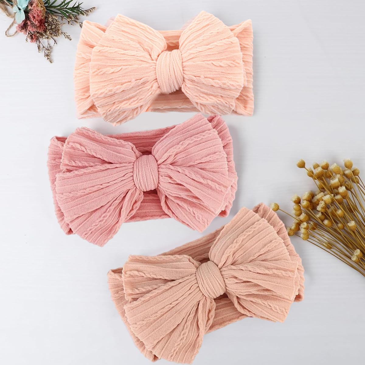 SNOWIE SOFT Hair Bands for Baby Girls featuring 6PCS Nylon Knotted Pink Bow Headbands