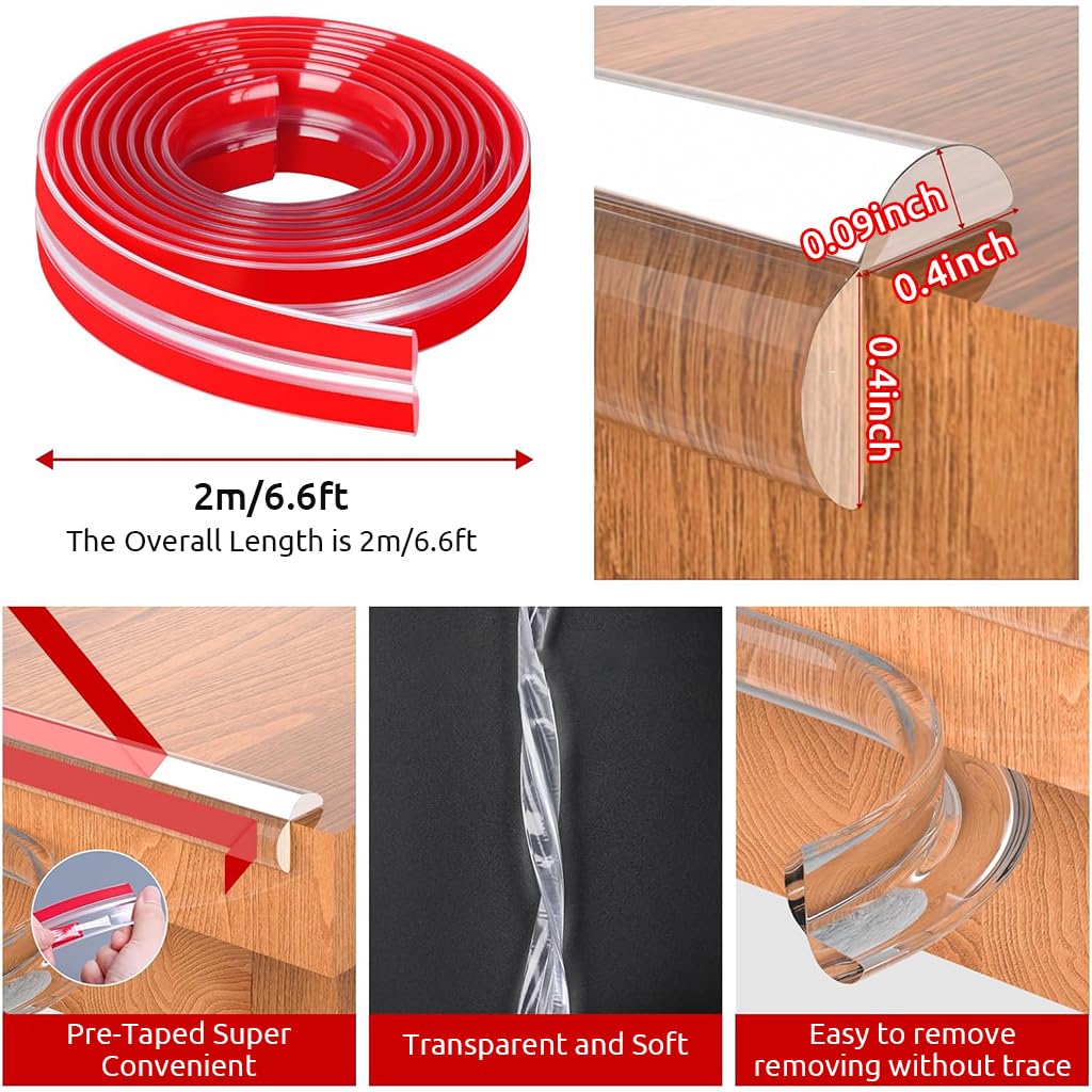 SNOWIE SOFT Edge Banding for Furniture Safety with L Shaped Design 6.6ft 24PCS Clear Trim Guards