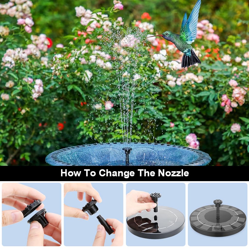 Verilux Solar Fountain for Garden Pond with 6 Nozzles and 7V Solar Panel | Easy Assembly