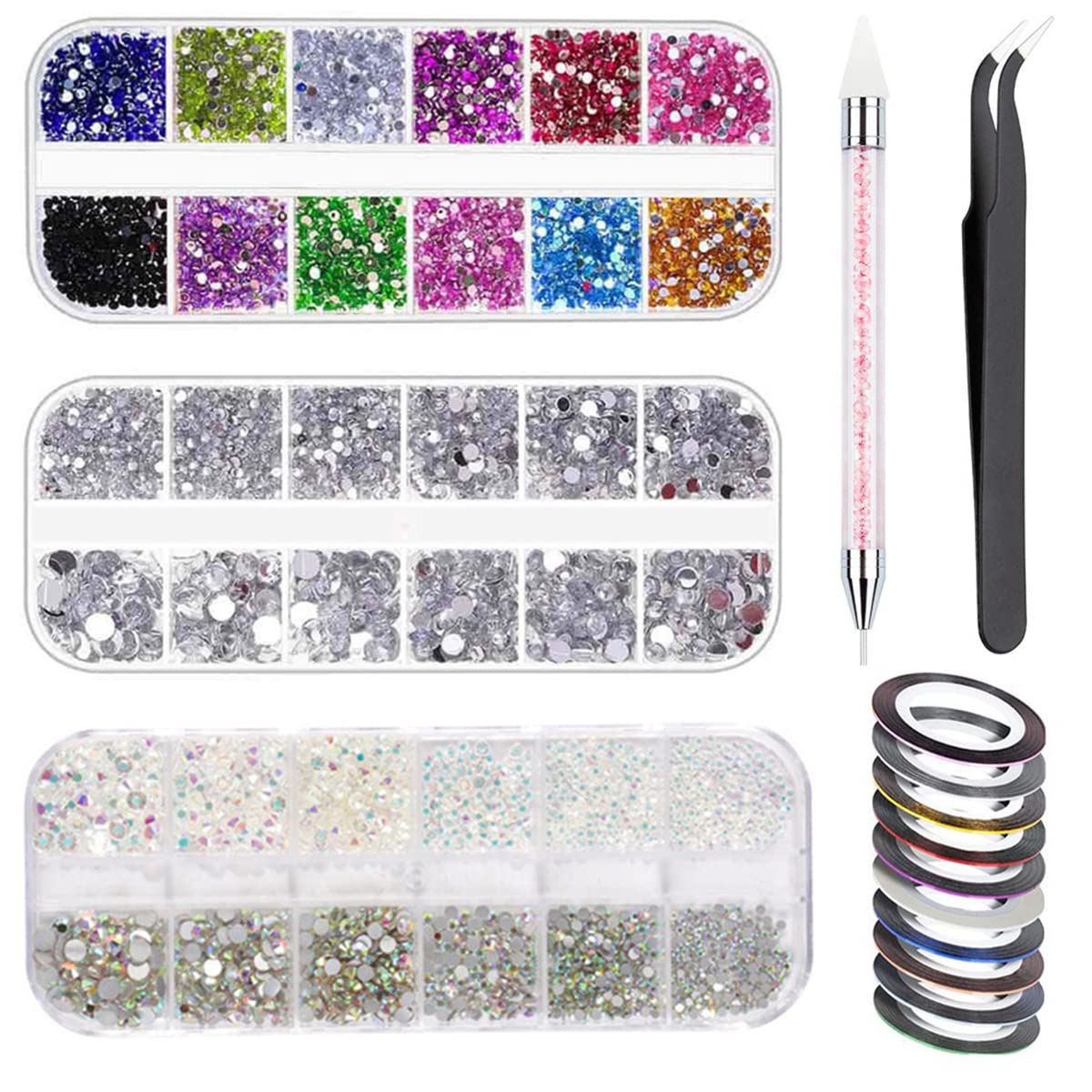 MAYCREATE® Nail Art Kit For Girl Colorful Rhinestones Nail Design Tools Kit Multi Shapes Flatback Round Bead with Pickup Pen + Tweezer for DIY Manicure Craft Decoration Nail Art