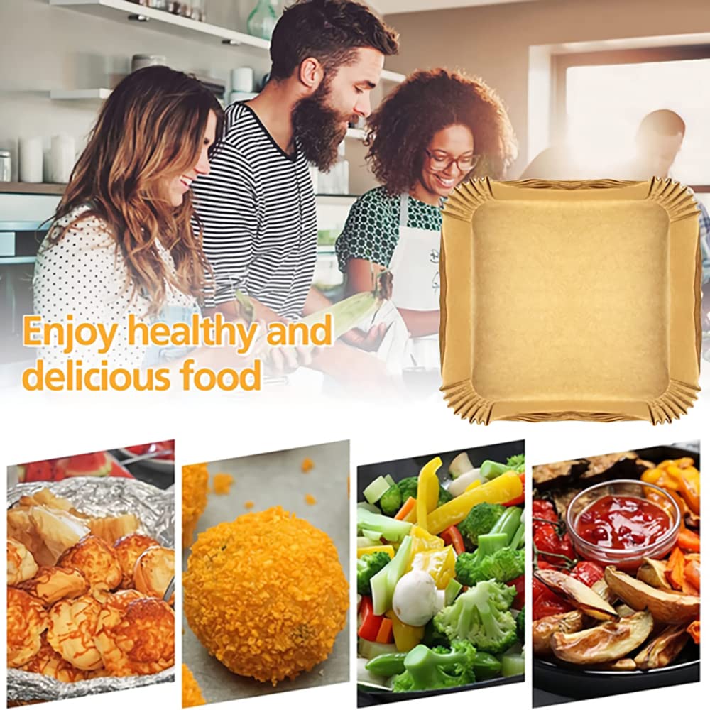 HASTHIP  50Pcs Air Fryer Disposable Paper Liner, Non-Stick Parchment Paper Plate, Oil-Proof Air Fryer Parchment Paper for Frying, Baking, Cooking, Roasting and Microwave (6.3 inches, Brown)