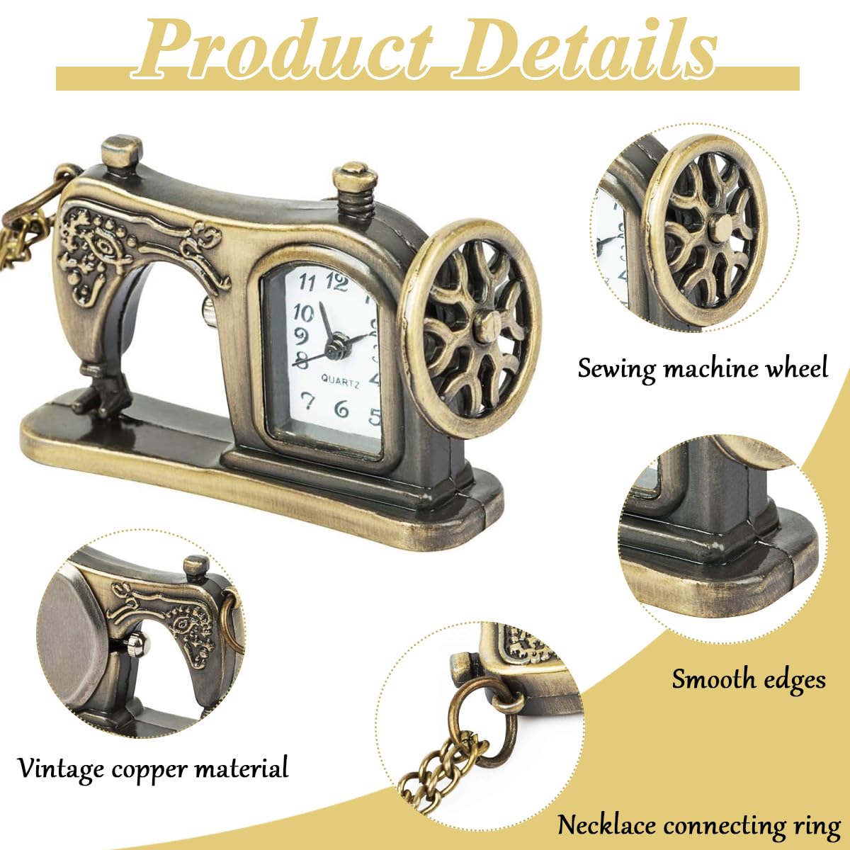 SANNIDHI Elegant Retro Pocket Watch Sewing Machine Design - Premium Alloy, Quartz Movement, Portable With Chain - Gift for Birthdays & Special Occasions for Men & Women