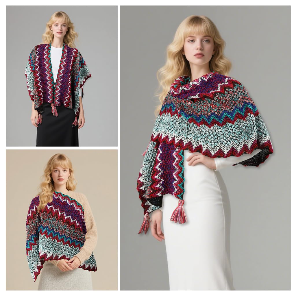 SANNIDHI Shawl for Women featuring Hand Knitted Open Front Design 140x110cm | Cozy Fall Wrap