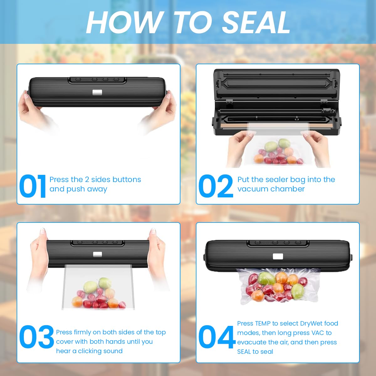 Supvox Vacuum Sealer for Dry and Moist Food with 135W Motor and 32cm Heating Strip | Includes 10 BPA-Free Bags