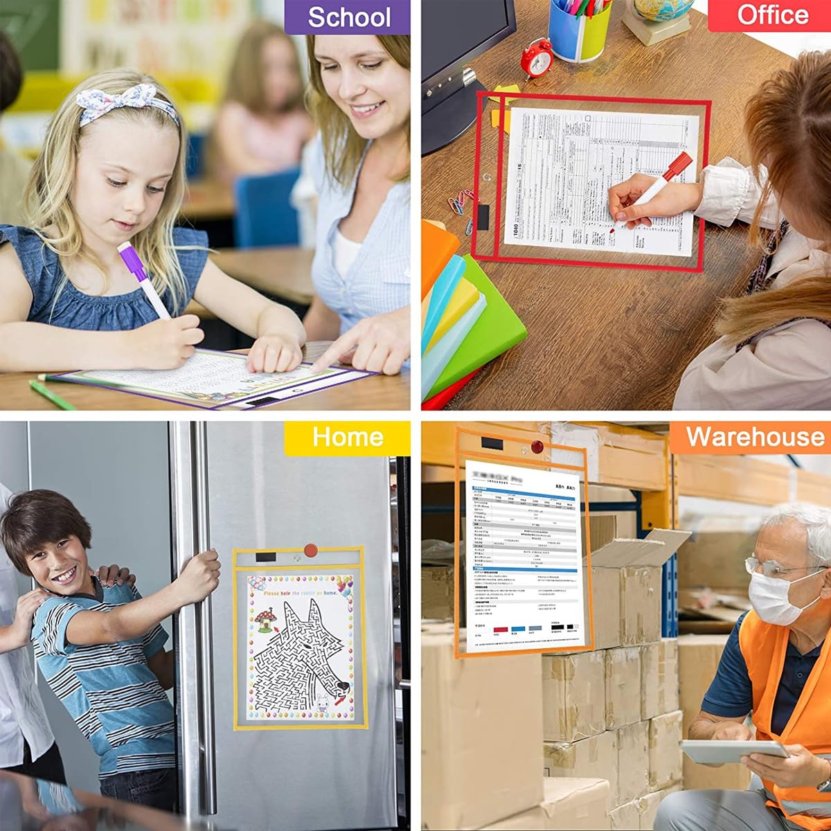 Climberty Dry Erase Pocket Sleeves for Documents with 6 Color Pens 10 x 14 in PET | Reusable