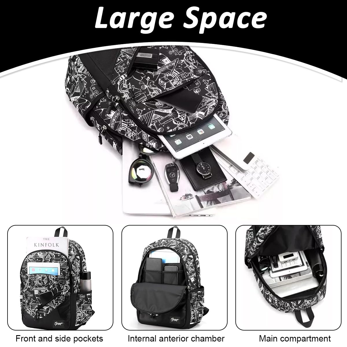 GUSTAVE Backpack for College and Travel with 16-Inch Capacity and Dual Carry Options | Black Nylon