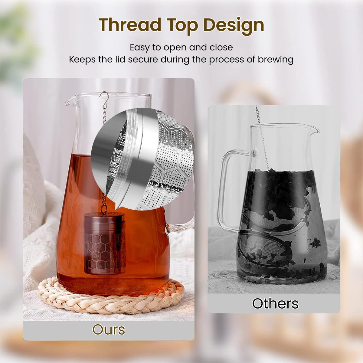 Supvox Tea Infuser for Loose Leaves featuring Fine Mesh Lid and Chain | 2.75 in 304 Stainless Steel