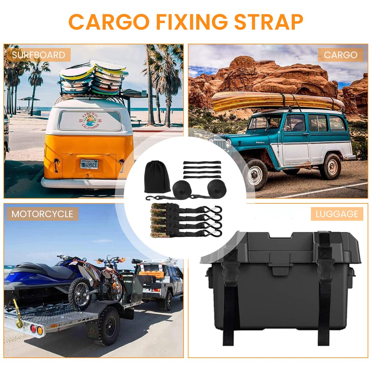STHIRA Ratchet Tie Down Straps Set for Cargo Securing with 1600lbs Load Capacity | Includes S-Hooks and Loop-End Straps