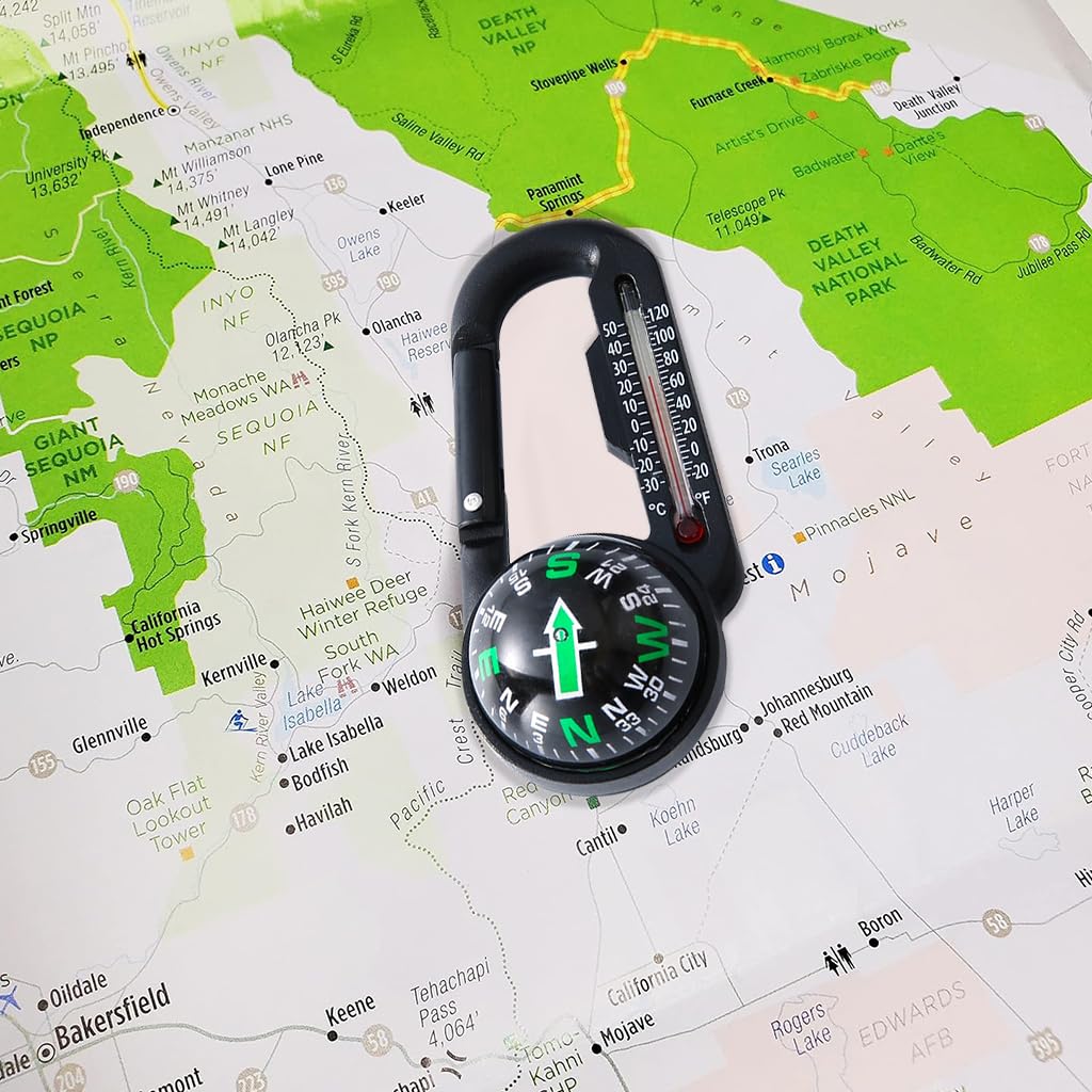 Proberos 3 in 1 Multi Tool Carabiner for Hiking and Camping with Compass and Thermometer | Impact Resistant and Quick Release Design