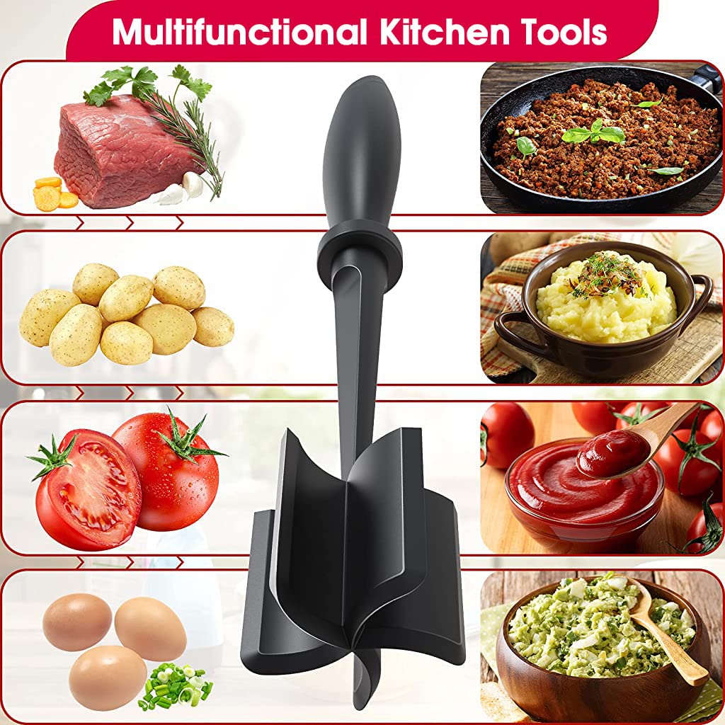 Supvox® Meat Hammer, Home Meat Chopper, Hamburger Chopper, Food Grade Kitchen Spatula Meat Chopper, Non-Stick Mix Meat Chopper, Kitchen Cooking Tools, Black (11inch)