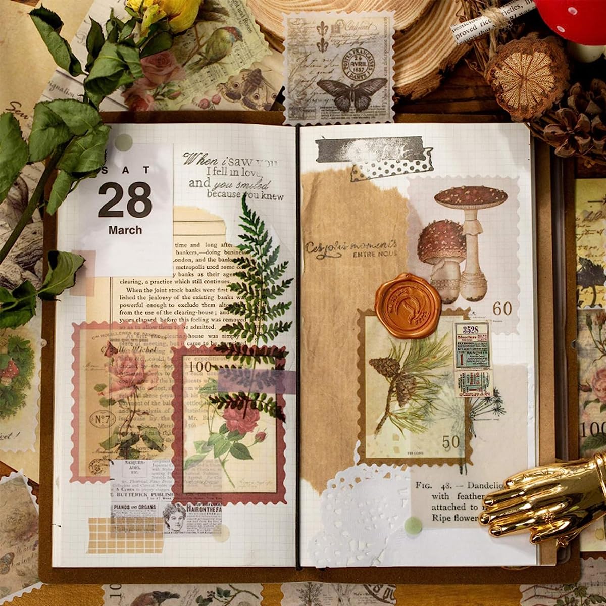 HASTHIP Vintage Postage Stamp Stickers for Scrapbooking with 240 pcs Washi Paper | Journaling and DIY Crafts