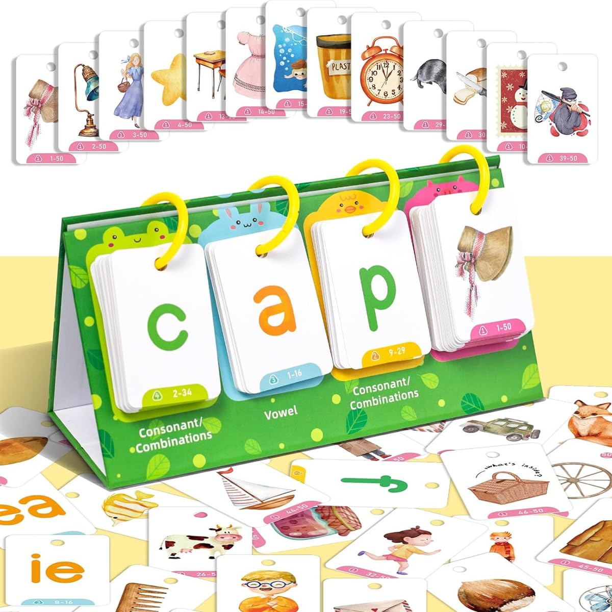 PATPAT Flash Cards for Preschool Learning featuring Double Sided Design and Triangle Stand | Safe Phonics Practice for Kids