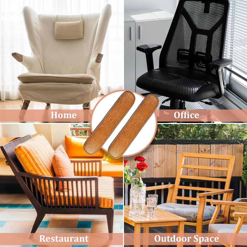 HASTHIP Office Chair Armrest Covers 10x45cm with Tie Up Design Natural Rattan for Summer Comfort | Rustic Dust Protection