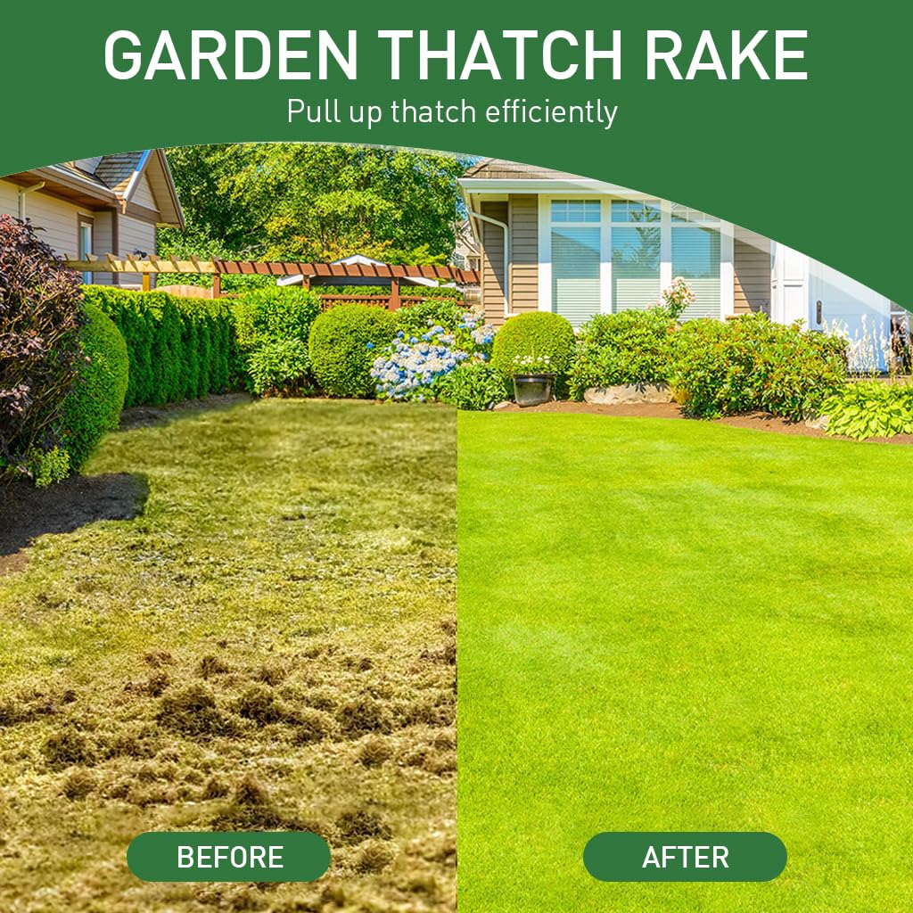 HASTHIP Garden Rake for Lawn Care with 170cm Adjustable Handle & Dual-Edge Steel Design