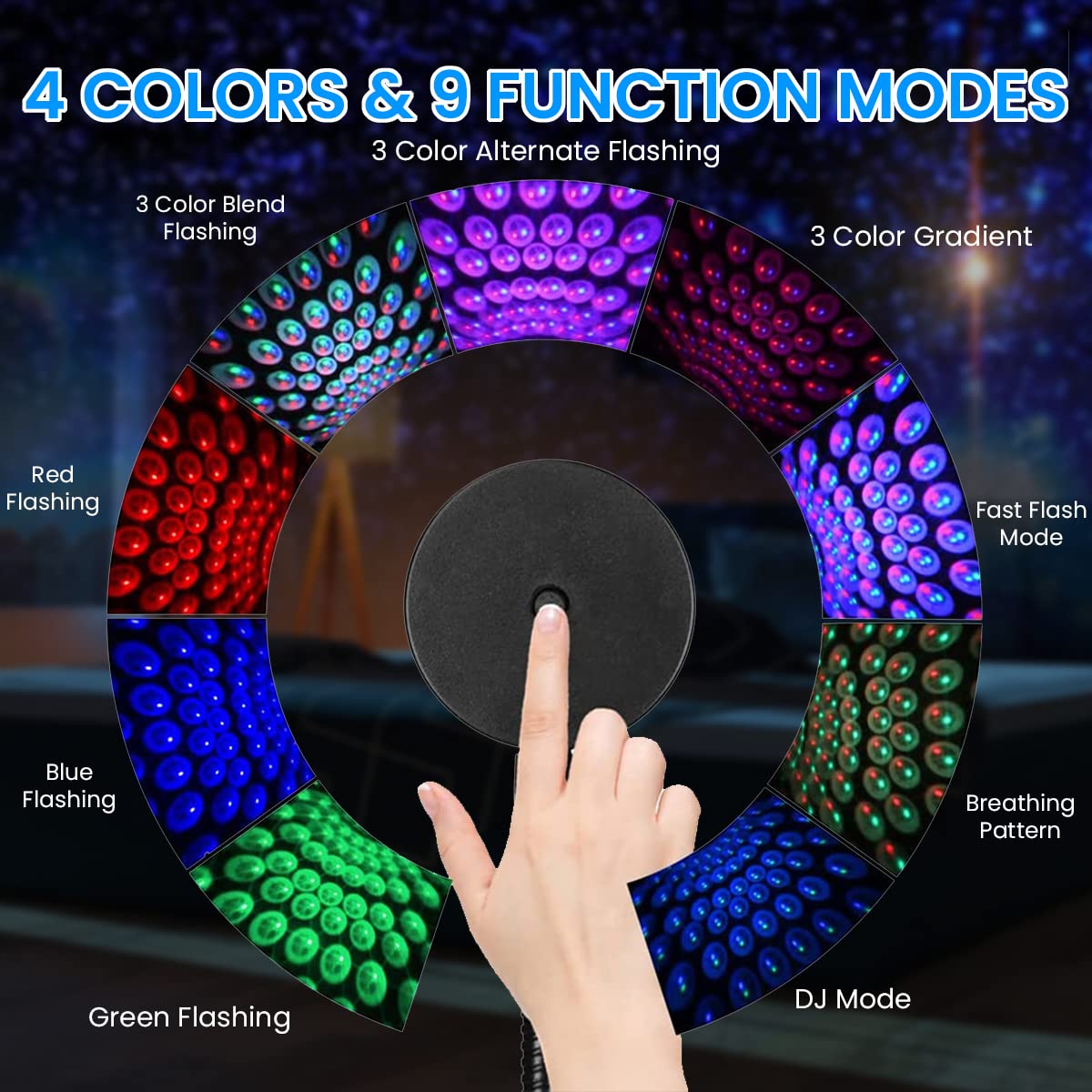 LED Car Atmosphere Light for Interior and Party Use with 9 Lighting Modes and 360° Rotation | USB Plug and Play RGB Mini Lamp