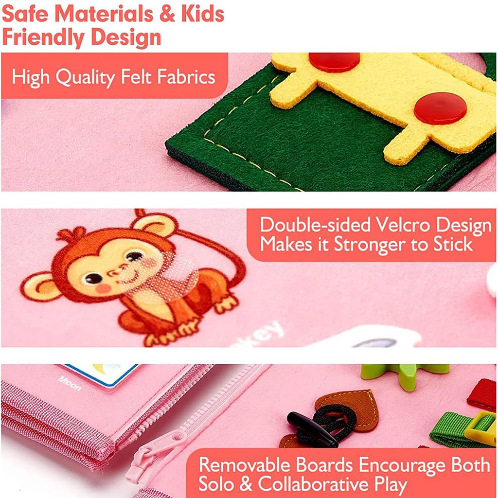 ZIBUYU Montessori Busy Board Toy for Toddlers with 25 Activities and Soft Felt Design | Travel Learning Gift