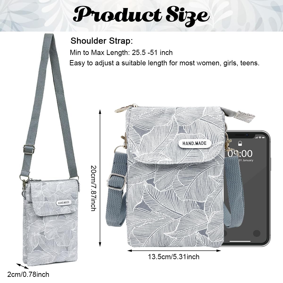 PALAY Women Purse Bag for Casual Outings with Adjustable Strap and 13.5x19.5cm Canvas Design