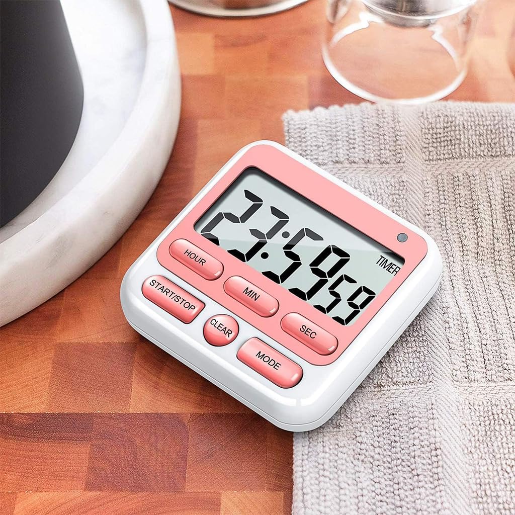 HASTHIP Digital Kitchen Timer for Cooking and Study with 24 Hour Clock | Mute or Loud Alarm