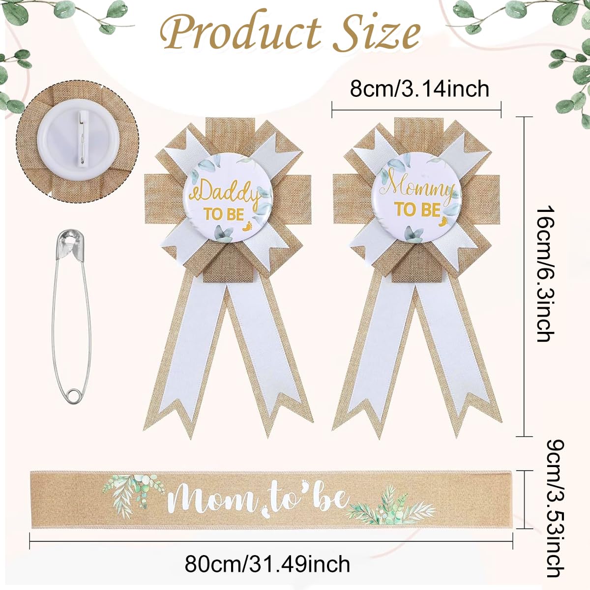 ZIBUYU Mom to Be Sash Set for Baby Shower featuring Natural Fiberflax Badges | Godh Bharai Gift