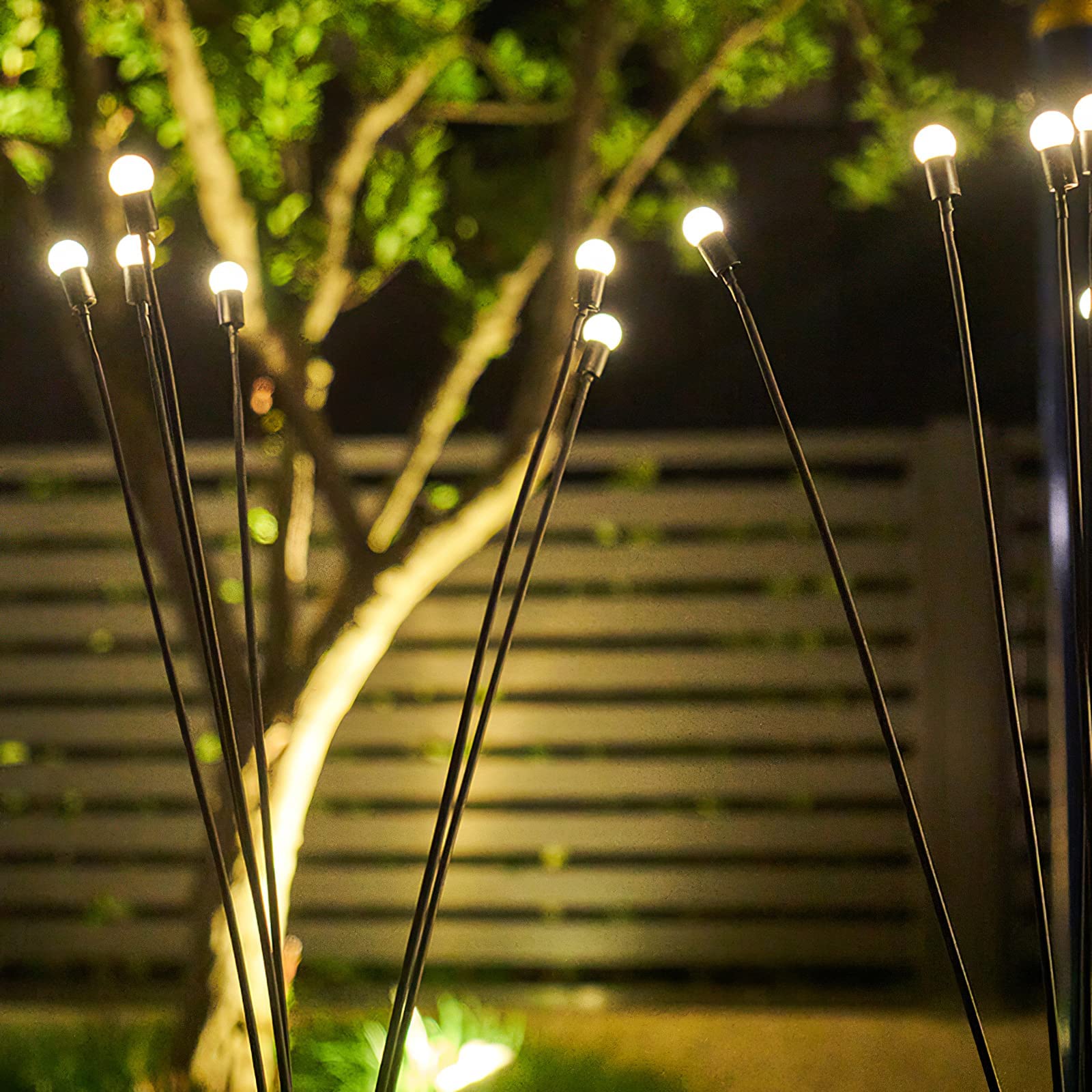 Outdoor Solar Garden Lights for Patio and Backyard with 12 Glowworm Lamps | Stainless Steel
