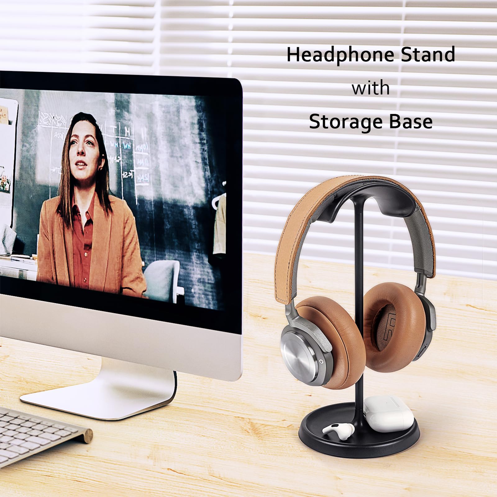 ZORBES Headphone Stand for Gaming Desk with Weighted Metal Base and Curved Headband Holder | Minimalist Organizer for Workspaces