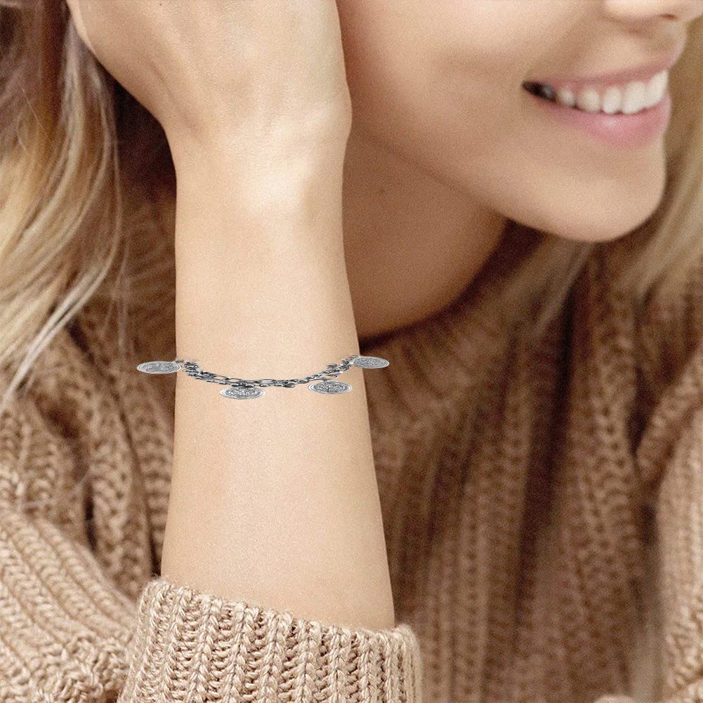 SANNIDHI Bracelet for Women Stylish Pop Bronzed Round Card Pendant Titanium Steel Bracelet for Girls and Women Bracelet Jewelry for Gift - 1 Pcs