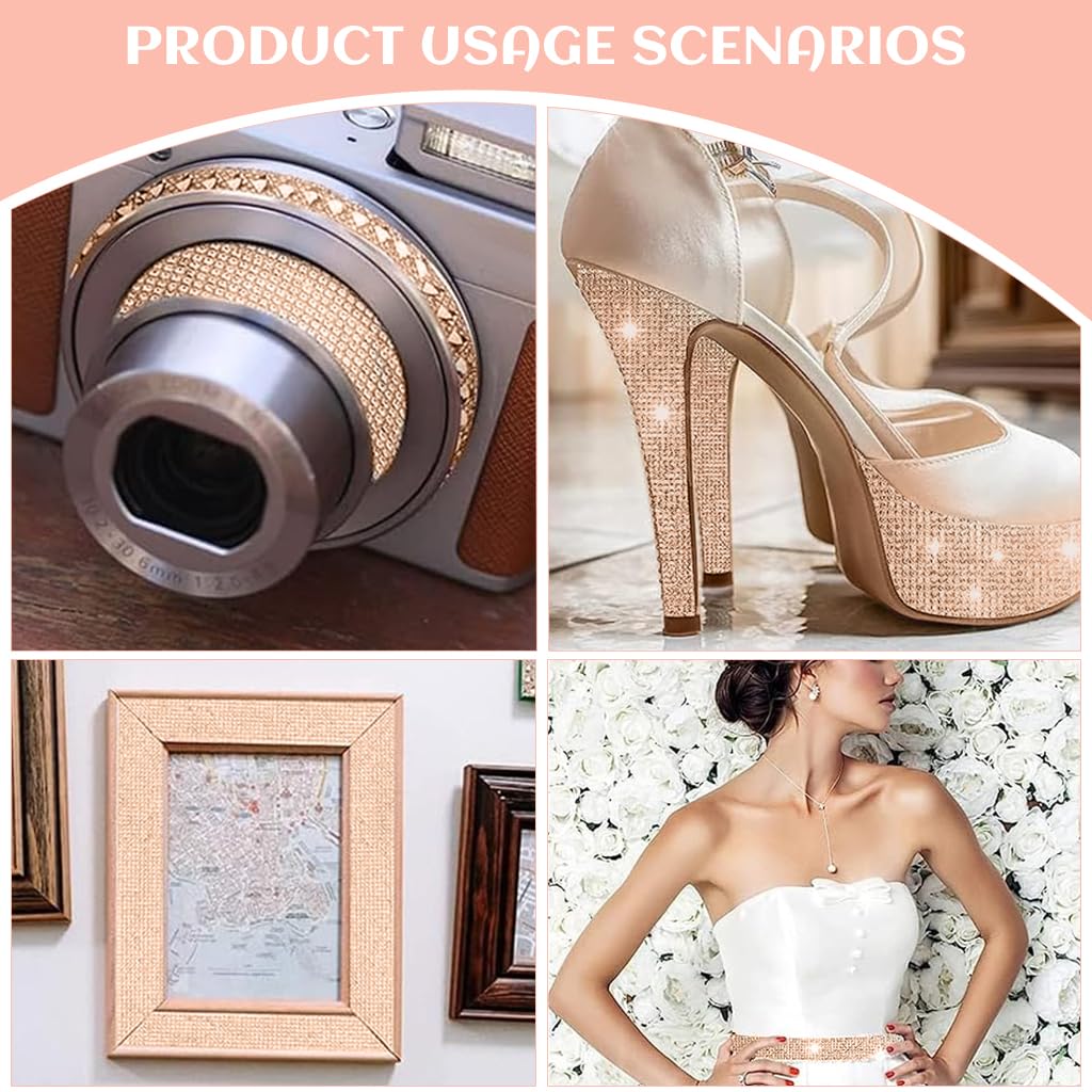 MAYCREATE Rhinestone Ribbon for DIY Crafts and Gift Wrapping with Self Adhesive Backing | 1 Yard Rose Gold