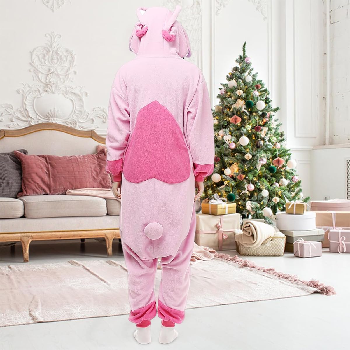 PALAY® Sleeping Pajamas for Teens & Adults Cute Stitch Flannel Sleeping Pajamas Stitch Cosplay Hoodie Pajamas Sleeping Pajamas Soft Plush Sleeping Pajamas for Sleepovers Pajamas Party, L, Pink