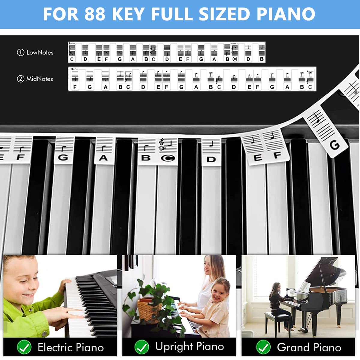 HASTHIP® Silicone Piano Keyboard Labels for Practicing Removable Piano Keyboard Note Labels for 61-Key Piano, Digital Piano, Piano Guides Note Lables for Beginners