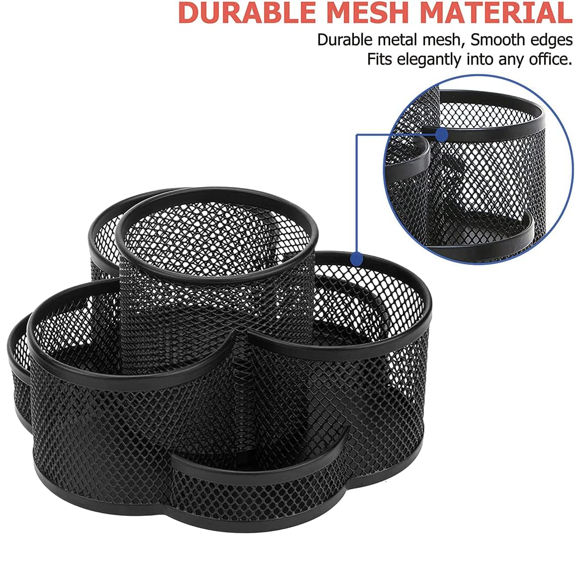 Zibuyu Desk Organizer for Office and Study Table with 7 Compartments | 360 Degree Rotating Black Pen Stand