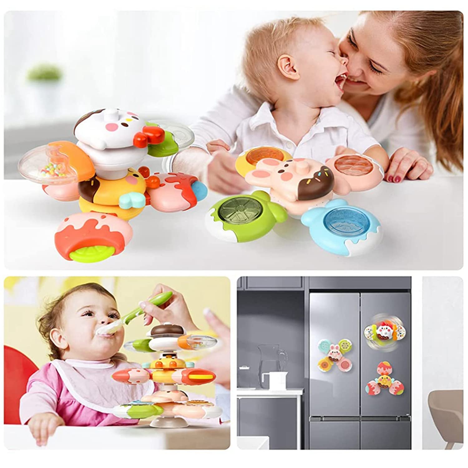 PATPAT Baby Sensory Toys Set for Bath Time with 3 Rotatable Teether Pieces | Safe ABS and TPE for 6–18 Months