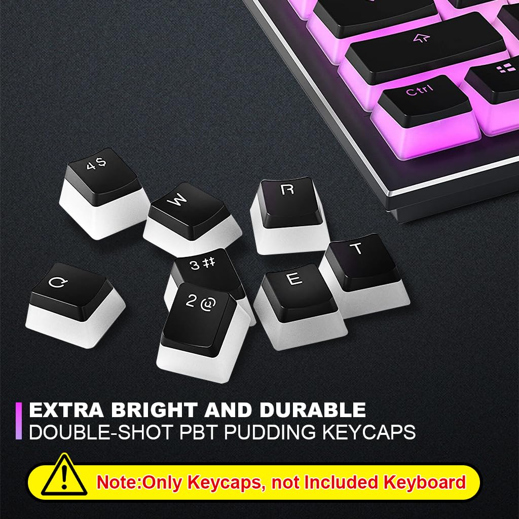 Verilux® 108-Key Pudding Keycaps General Keycaps with 21 Spare Keycaps PBT Pudding Keycaps Translucent Mechanical Keyboard Keycap for 61/62/68/84/87/104/108/980k Mechanical Keyboard, Black