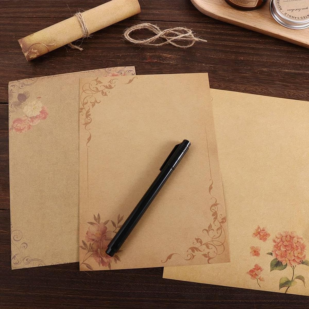 OFIFO Vintage Letter Writing Paper Sheets for Invitations and Journaling 48 Pcs 8.26x5.7in | 8 Floral Retro Designs