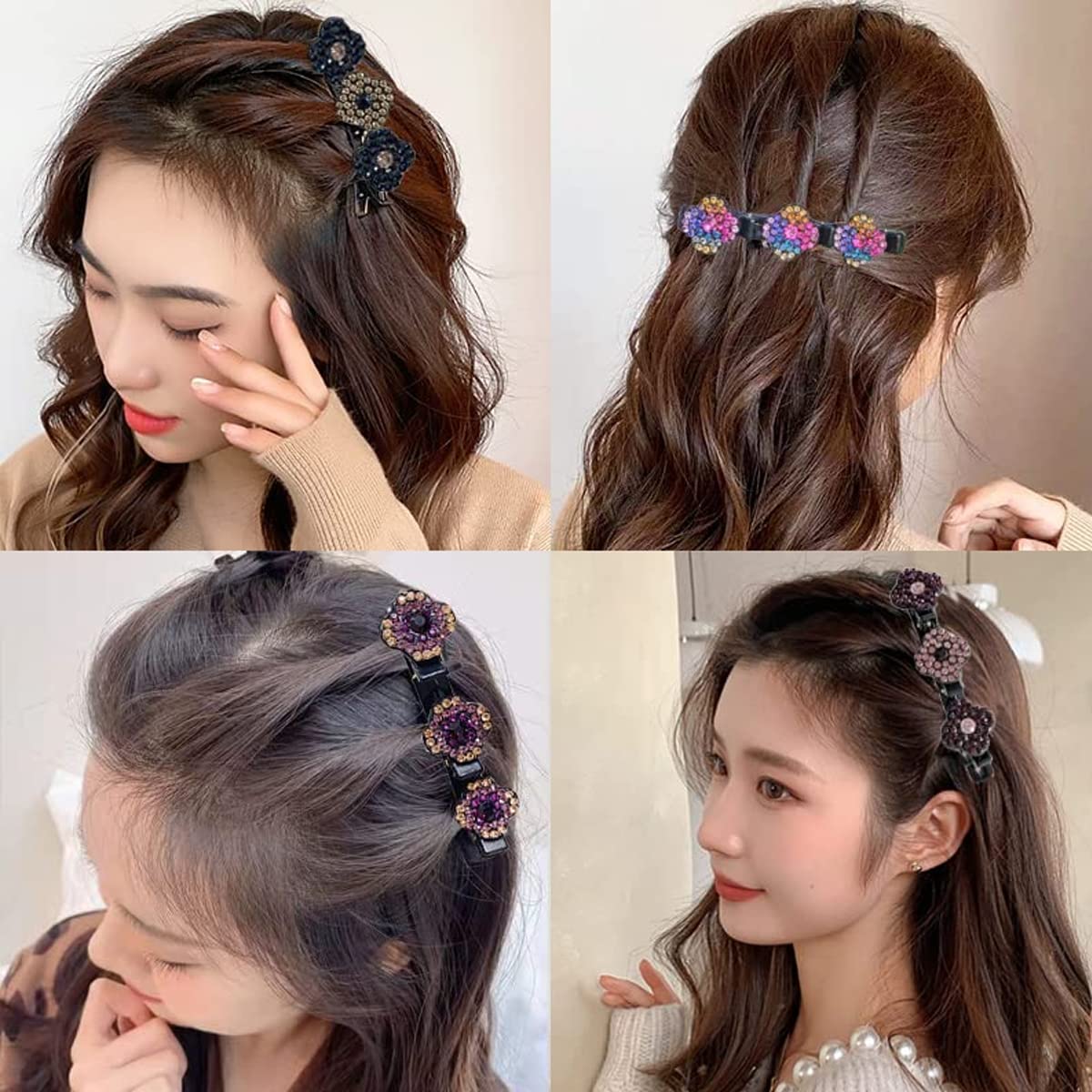 PALAY® 4 Pcs Hair Braid Accessories Hair Sectioning Clamps Sparkling Crystal Stone Hairpins Braided Hair Clips for Women Girls Fashion Hairdressing Styling Tools