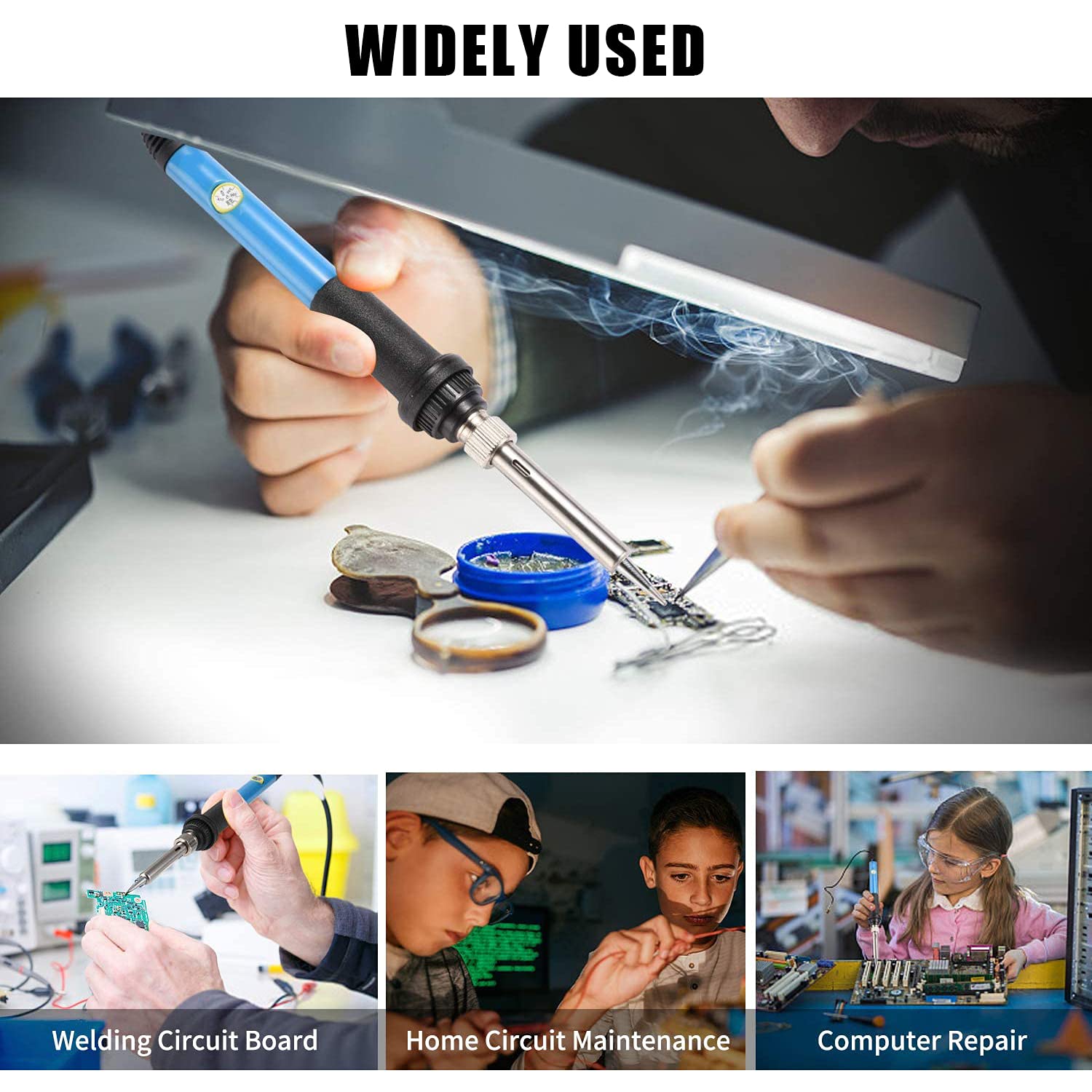 Serplex Electric Soldering Iron 60W 220V for Circuit Board Repair with Adjustable 200–450°C | Silicone Anti‑Slip Handle and Heat Dissipation Holes