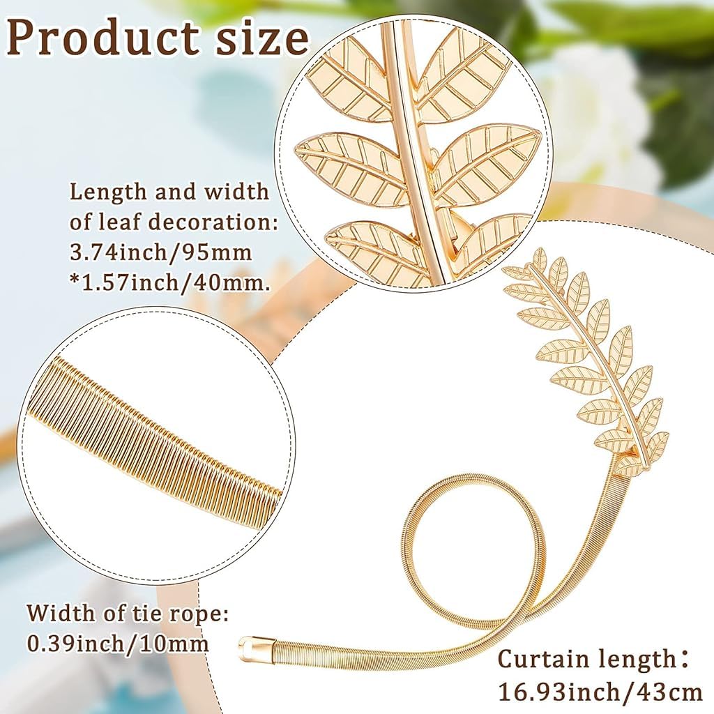 HASTHIP Curtain Tiebacks 2 Pack for Drapes featuring Adjustable Alloy Straps with Buckle Clip | Gold Leaf Carving Design