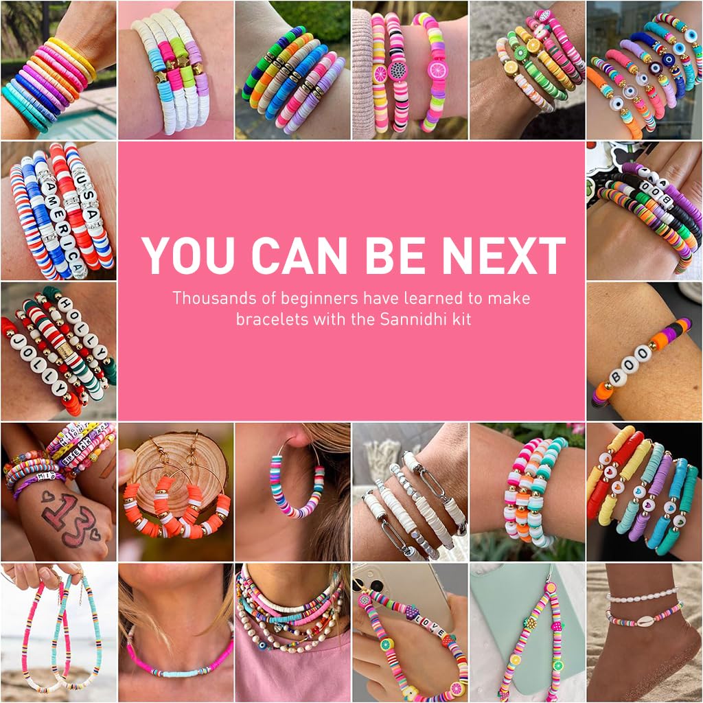 SANNIDHI Clay Beads Bracelet Making Kit for DIY Jewelry with 5100 pcs and 18 Colors | Gift for Kids and Beginners