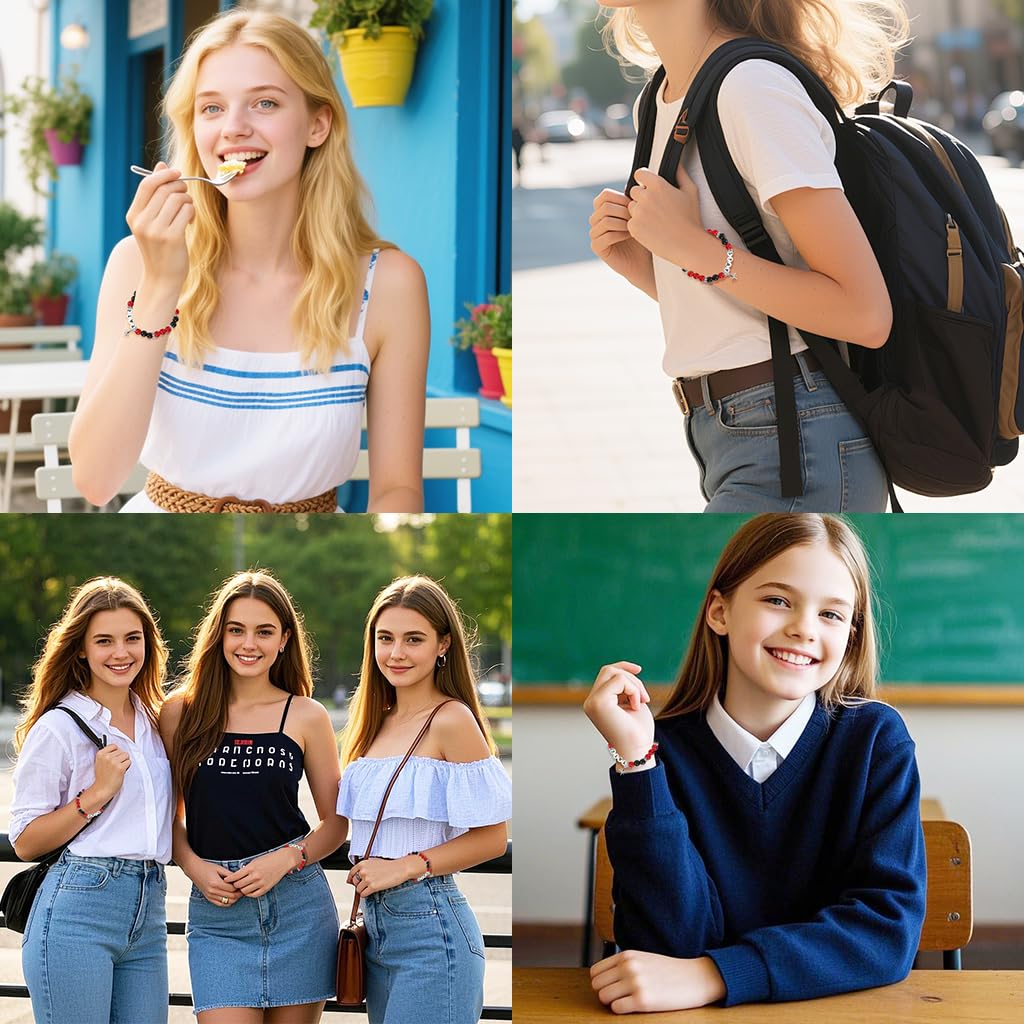 SANNIDHI Bracelet for Stray Kids Fans with Star Charm and Red Black Beads | Gift for Girls