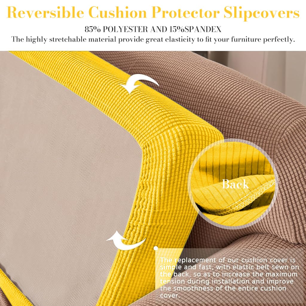 HASTHIP Sofa Seat Cushion Slipcover for Sofa and Meditation Mat 50–70cm with Stretchy Slip‑On Fit in Yellow