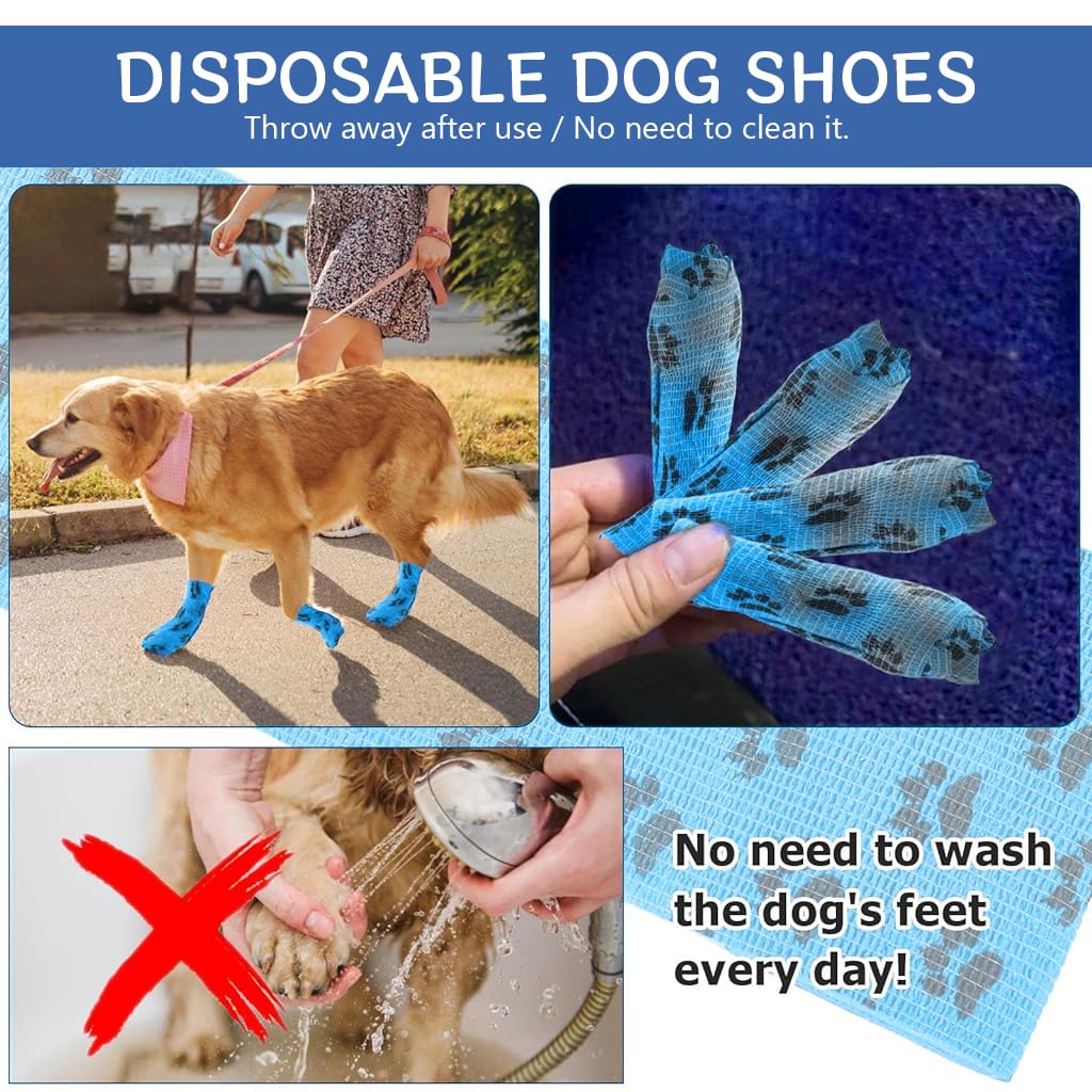 Qpets Dog Bandages for Pet Injury Recovery with Self-Adhesive Wrap 18PCS 4.5M | Non-Woven Breathable Paw Print Design