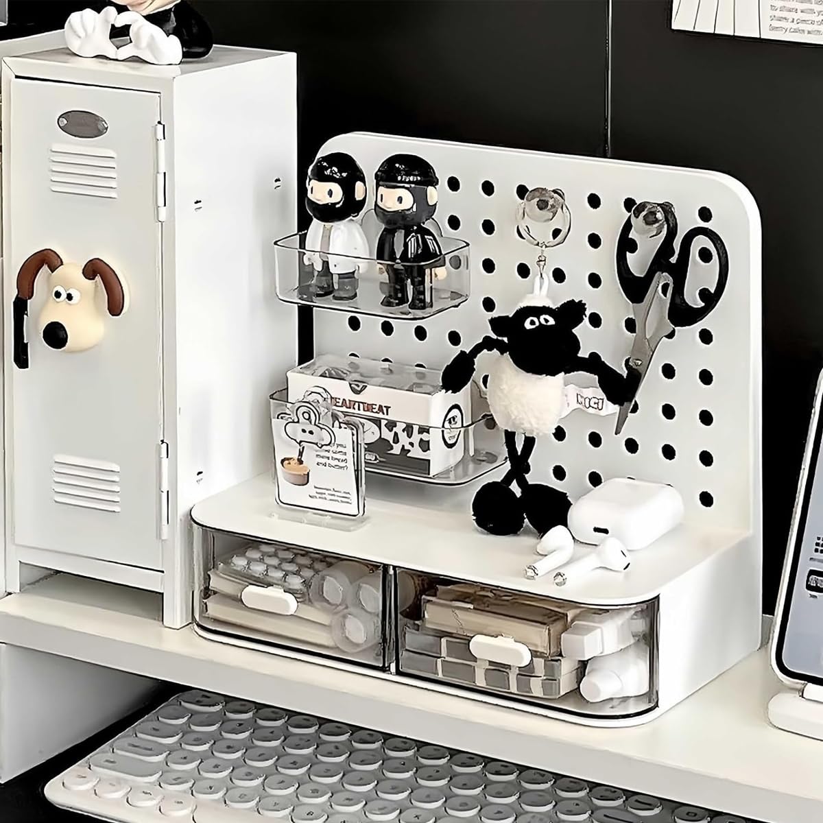 OFIFO Desk Organiser for Study Table with Dual Transparent Drawers 9.8 x 5 x 9 in | Customisable Pegboard Storage