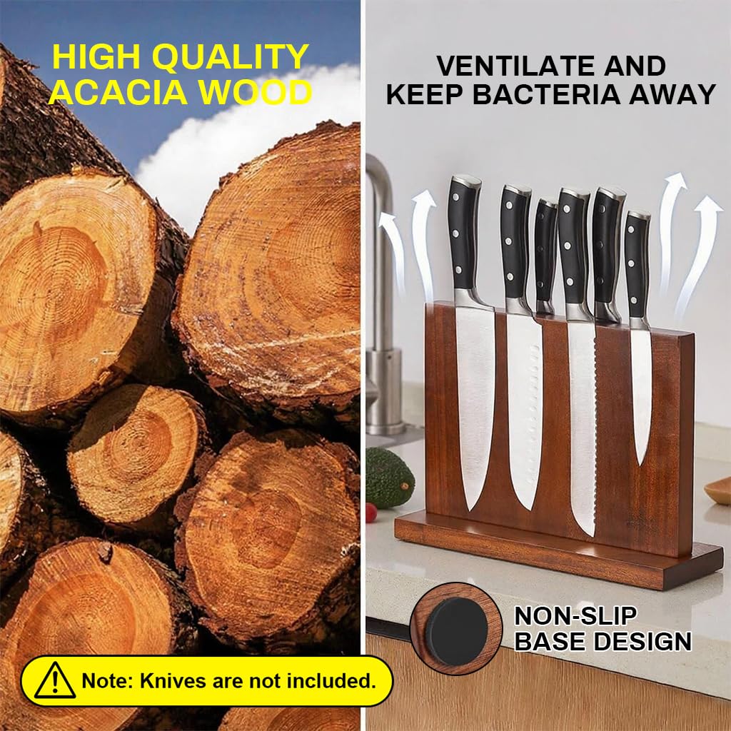 Supvox Kitchen Cutters Stand with Double Sided Magnetic Panel and Wooden Base for 4–6 Cutters