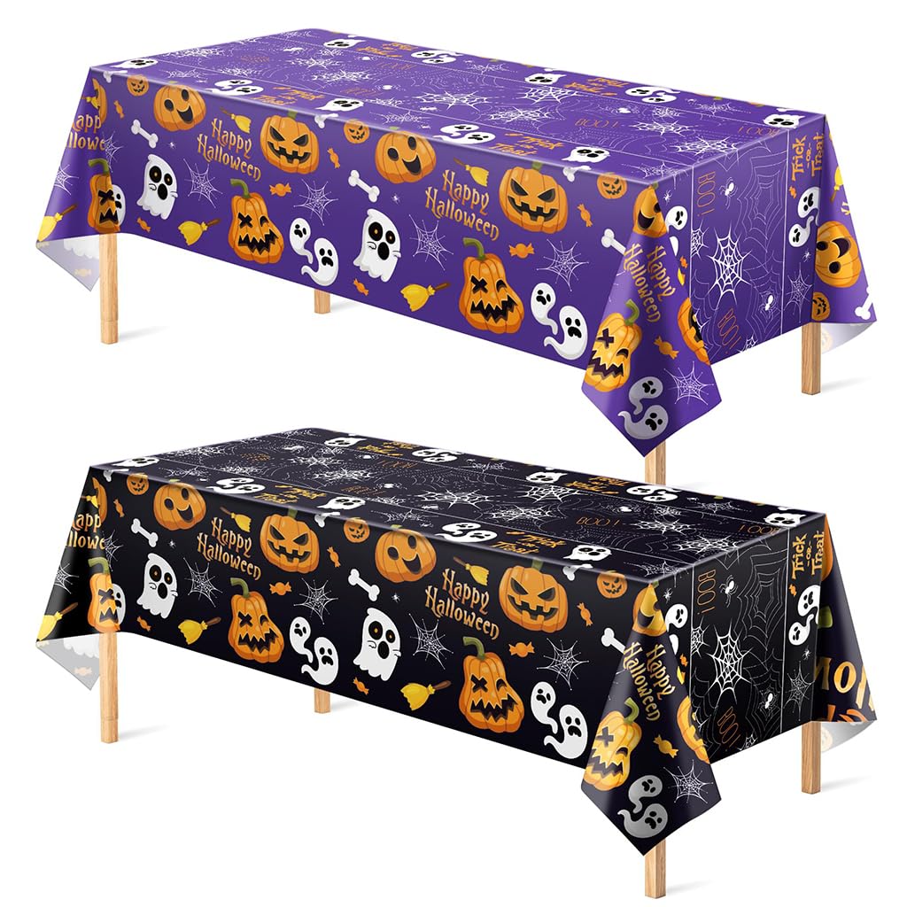 HASTHIP Halloween Tablecloth for Party Decor featuring 130x220cm Waterproof PE Cover | 2 Pack