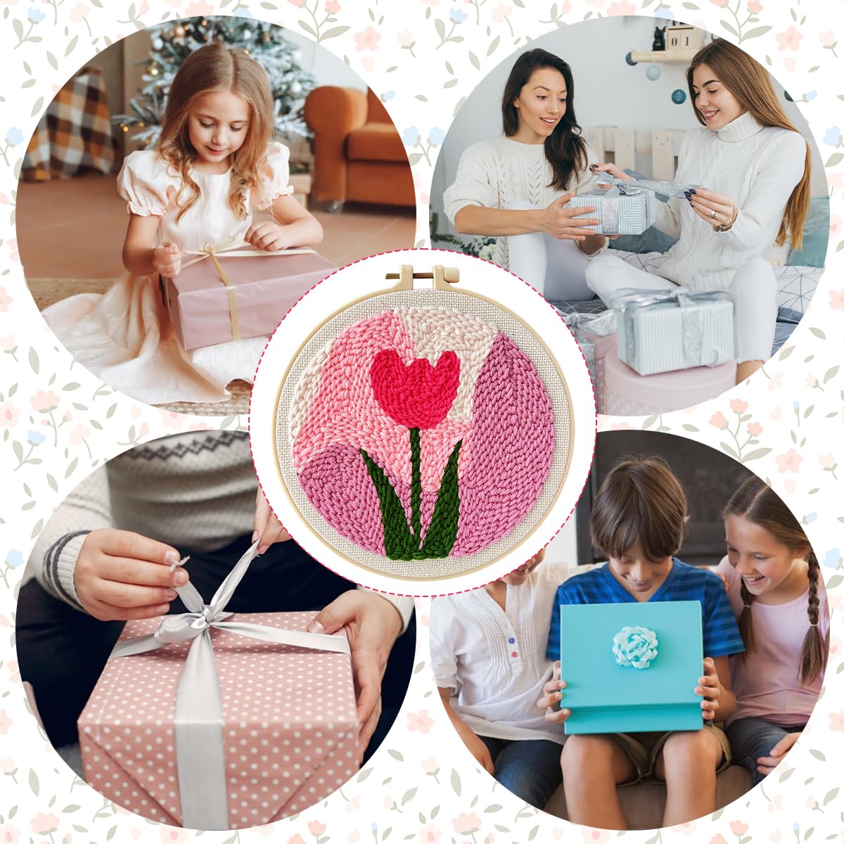 PATPAT DIY Punch Needle Art Kit for Beginners with 20x20cm Hoop and Embroidery Needles Tutorial