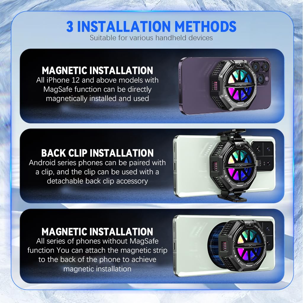 ZORBES Phone Cooler for Gaming with 4 Cooling Levels LCD Display and Magnetic Mount | RGB Light Semiconductor System 3PCS
