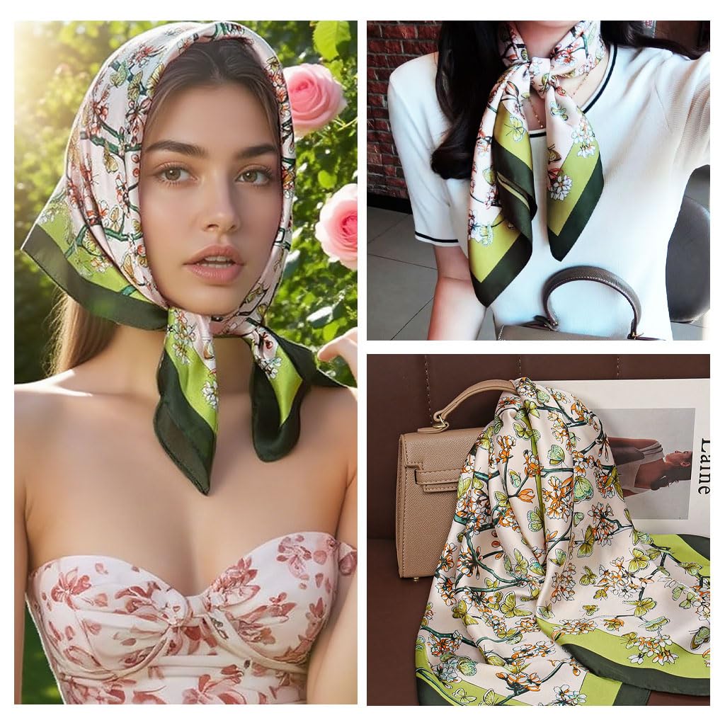 Zibuyu Vintage Square Scarf for Women featuring 90x90cm Silk Like Fabric | Elegant Green Accessory