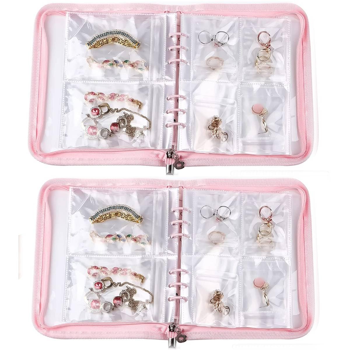 MAYCREATE Jewelry Storage Book with 60 Pockets for Necklaces Rings and Bracelets | Pink Organizer