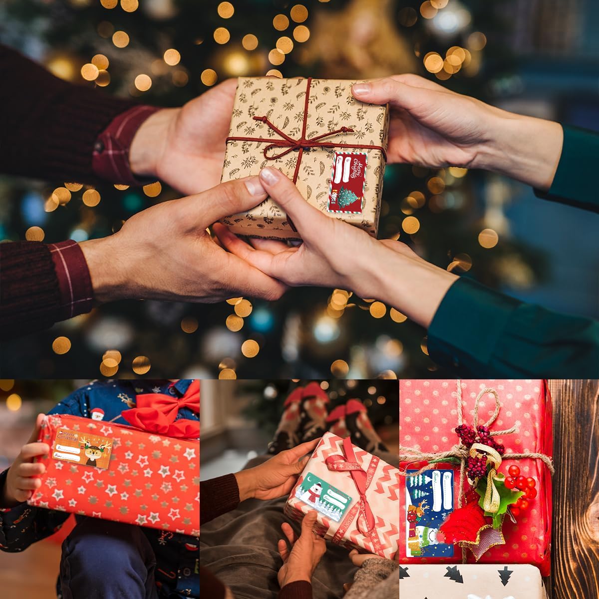 HASTHIP Christmas Gift Tags 500 pcs for Presents featuring Self Adhesive Design and 6 Patterns | To and From Stickers 2.95x1.6 in