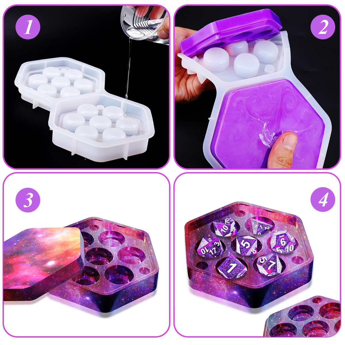 HASTHIP Resin Molds Silicone for Dice Box with 7 Compartments Lid for DIY Dice Storage | Ideal for Resin Casting and DND Game Lovers